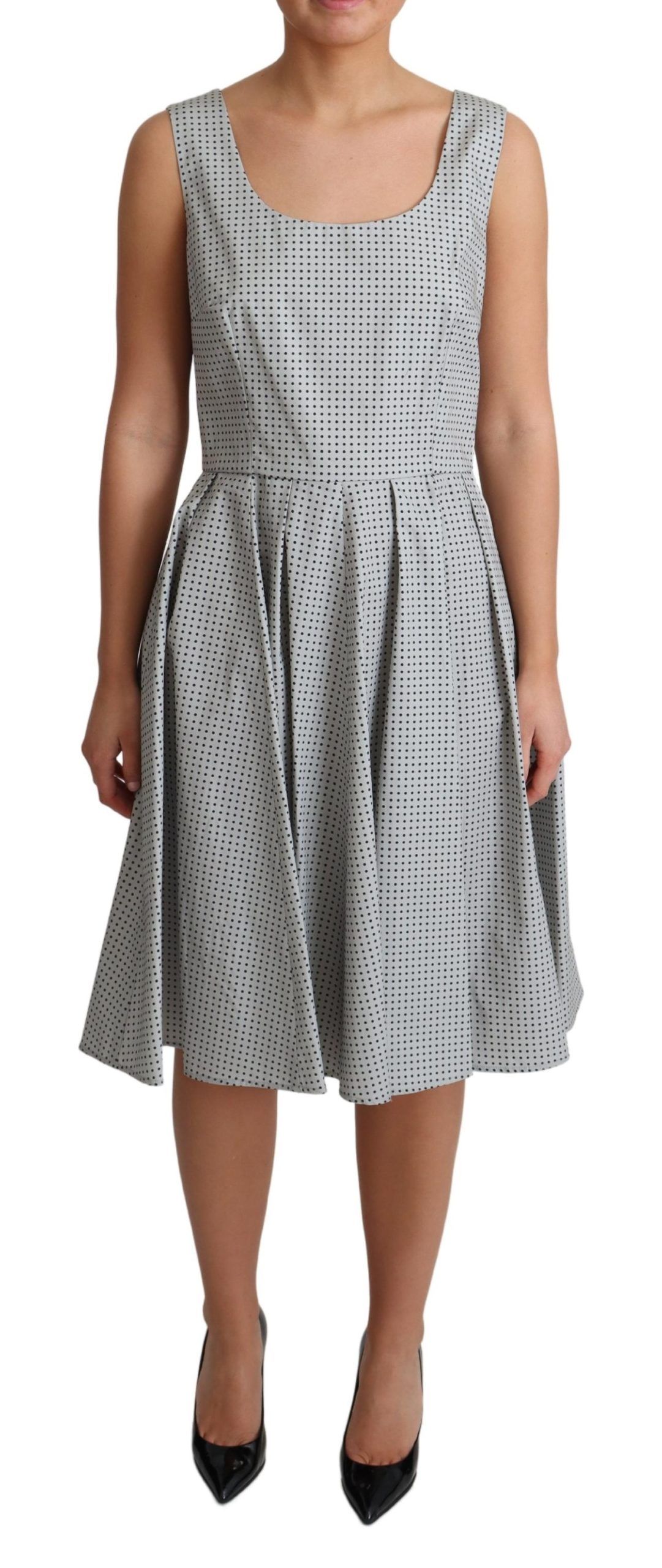 Dolce & Gabbana Gray Polka Dotted Cotton A-Line Dress IT42