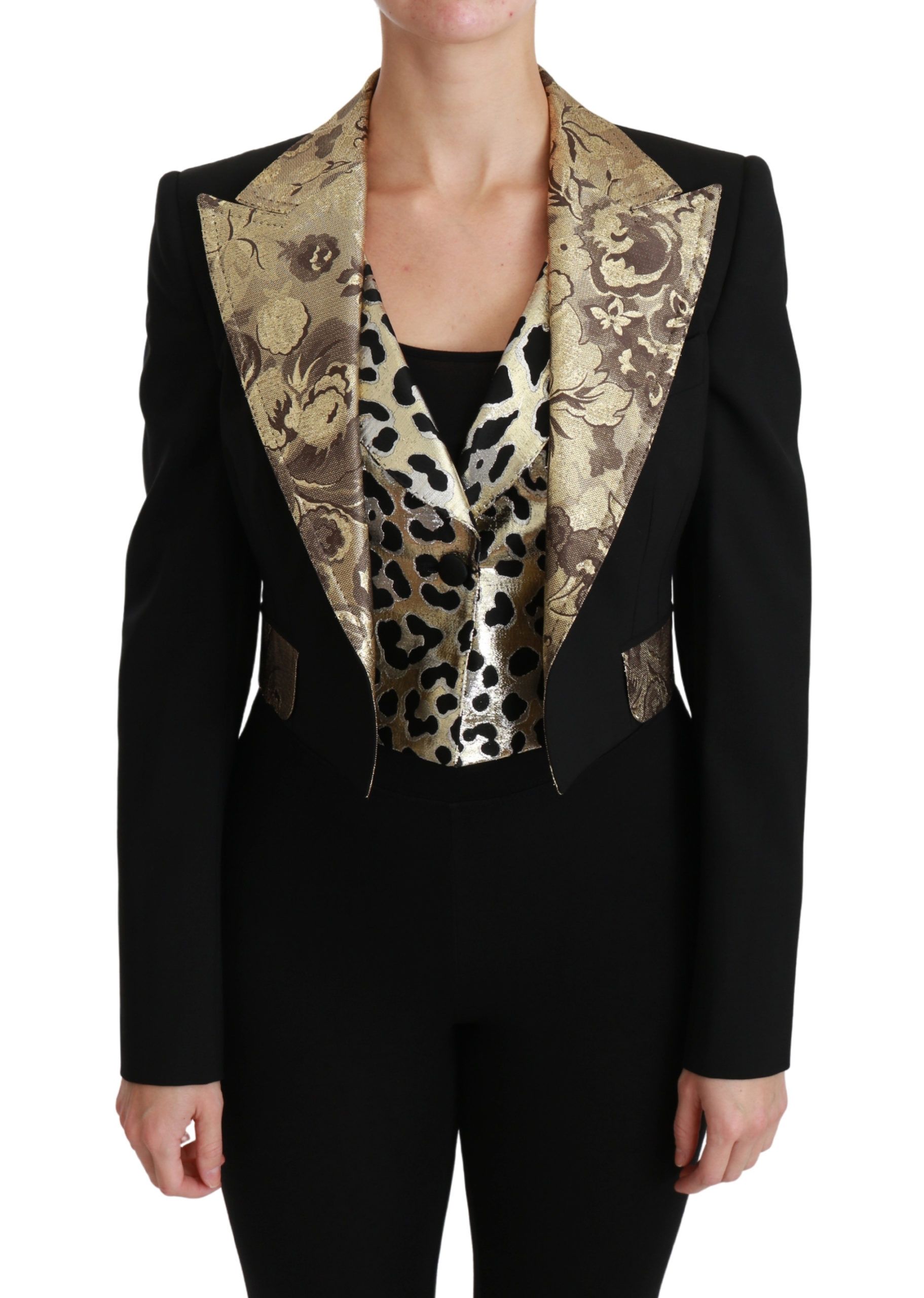 Dolce & Gabbana Black Jacquard Vest Blazer Coat Wool Jacket IT40