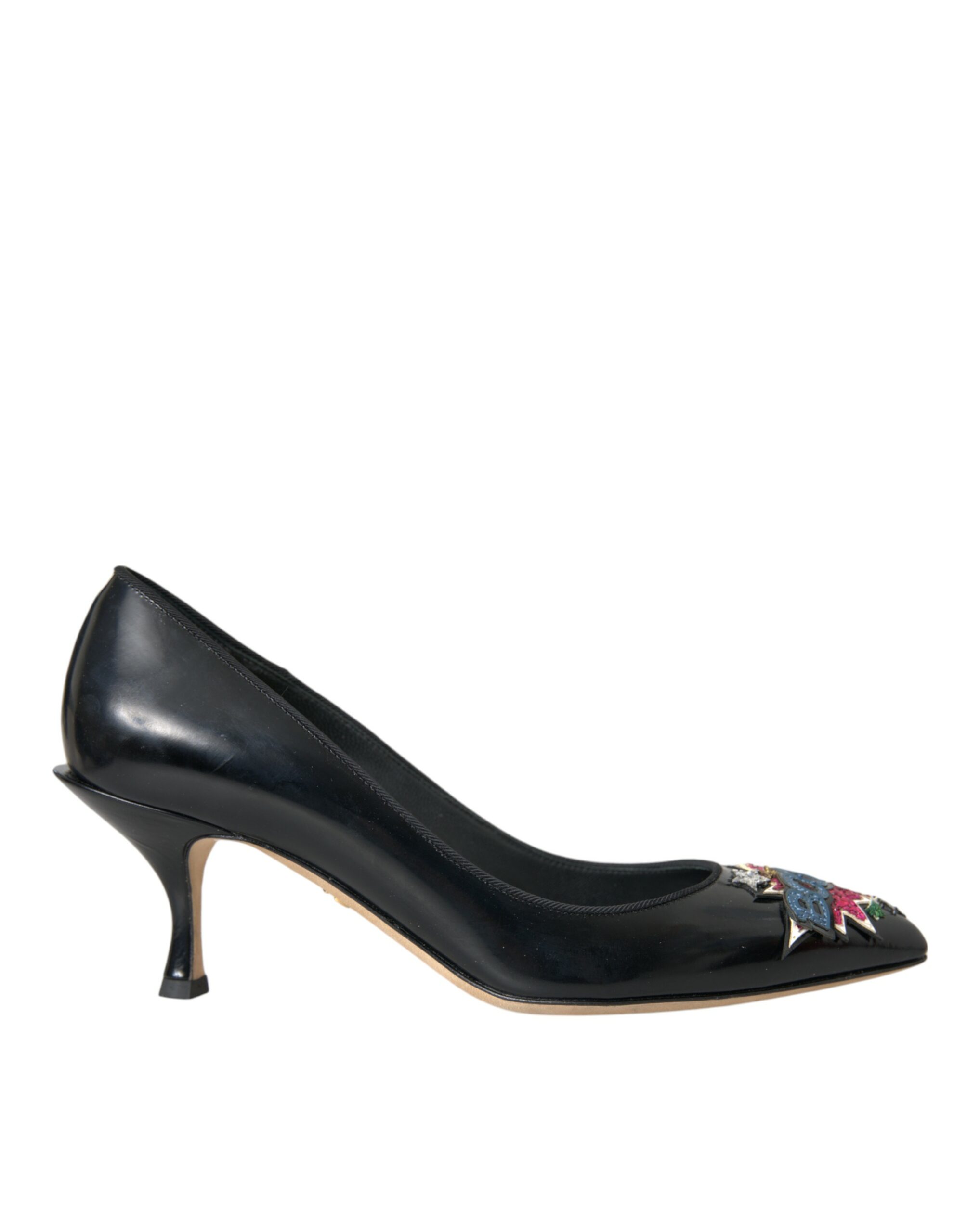 Dolce & Gabbana Black Leather BOOM Patch Heels Pumps Shoes EU39/US8.5 Black