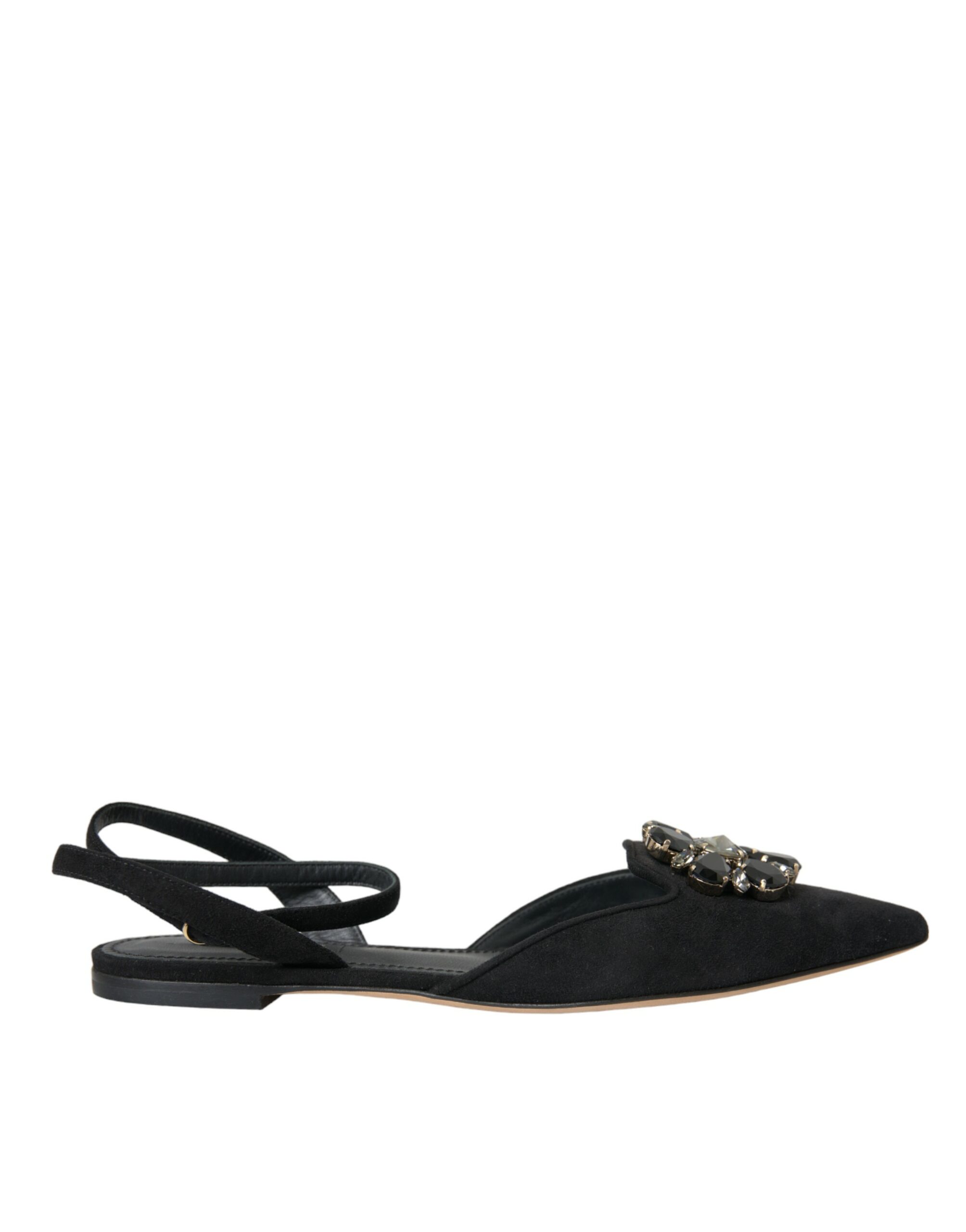 Dolce & Gabbana Black Leather Crystal Slingback Sandals Shoes EU38/US7.5 Black