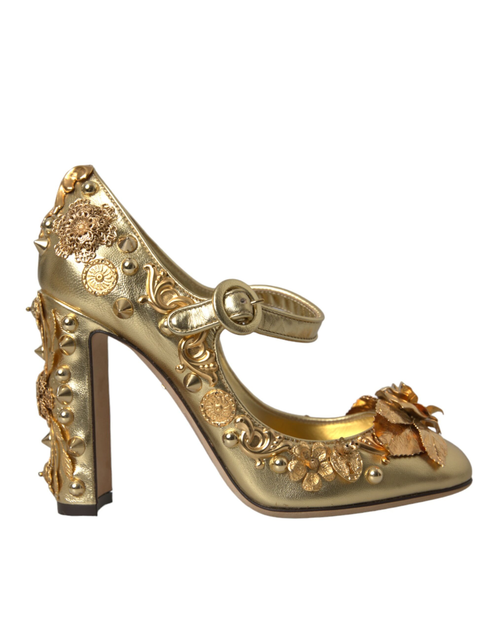 Dolce & Gabbana Gold Leather Crystal Mary Janes Pumps Shoes EU36/US5.5 Gold