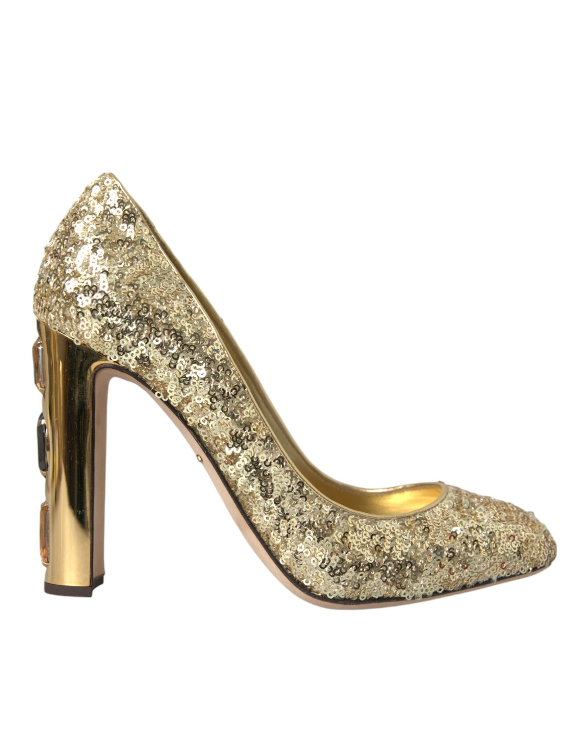 Dolce & Gabbana Gold Sequin Crystal Heels Pumps Shoes EU39.5/US9 Gold